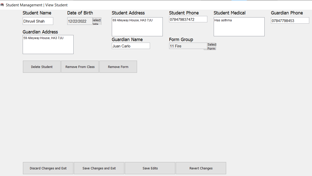 Edit Student Information